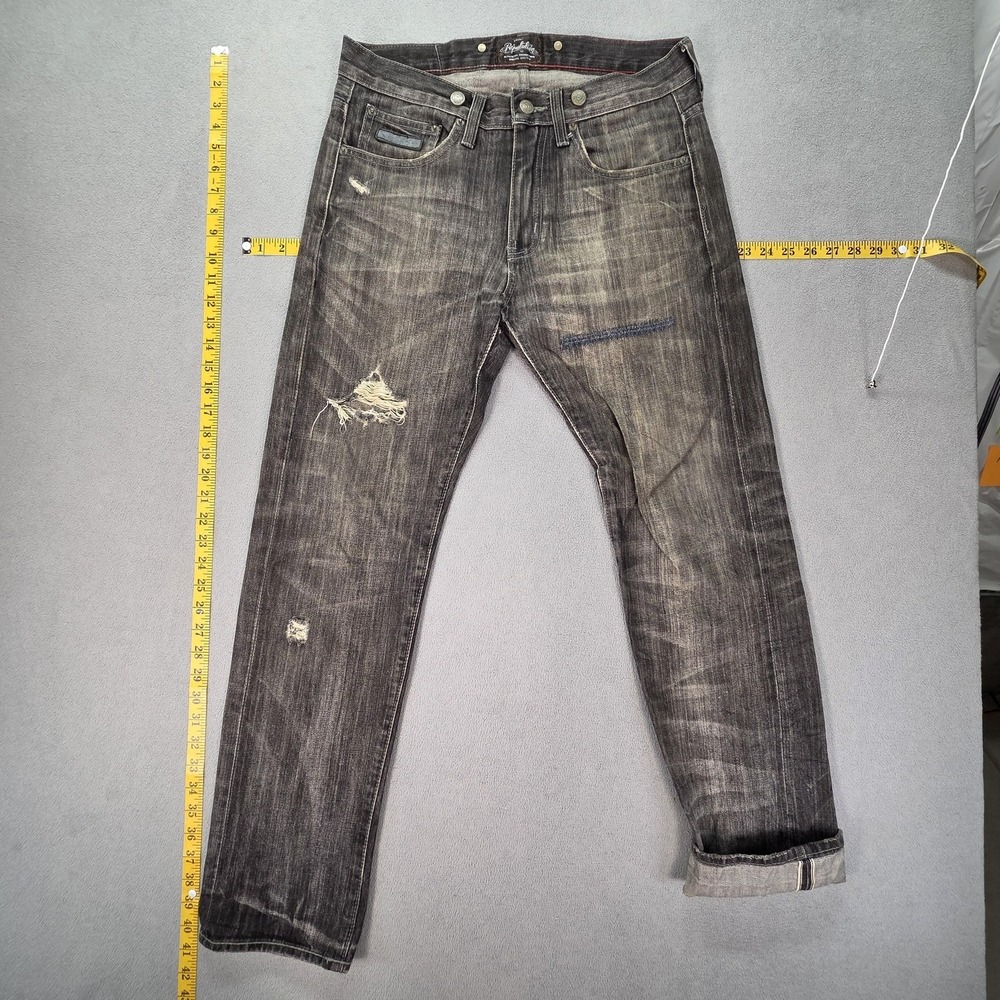 Selvedge‎ Jeans Mens Gray Stone Wash Slim Tapered Thrashed Honeycomb Fits 30x29